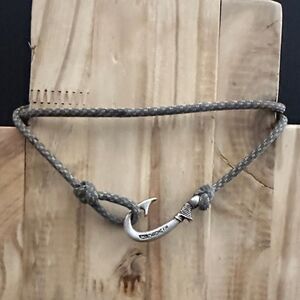 “Chasing Fin” Silver Hook Bracelet with Gray Cord